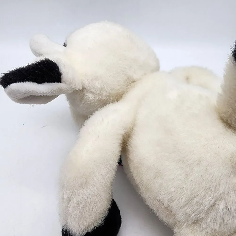 Commonwealth Cow Plush 15” Black White Fur Plaid Bow Flat Eyes Stuffed Animal